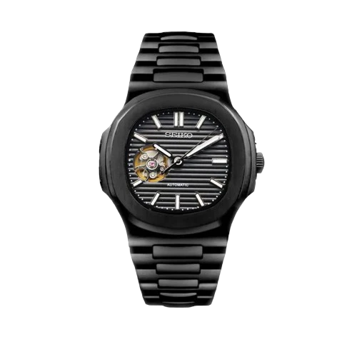SEIKO MOD NAUTILUS | BLACK SKELETON OPEN HEART